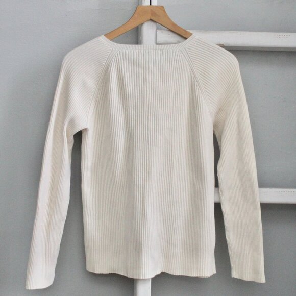 Jones New York VTG Y2K Cream Cotton Ribbed Button Cardigan Sweater Size Large - Picture 6 of 9